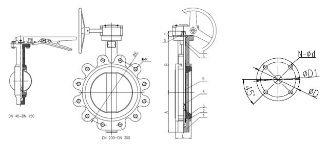 LT型對(duì)夾蝶閥結(jié)構(gòu)圖